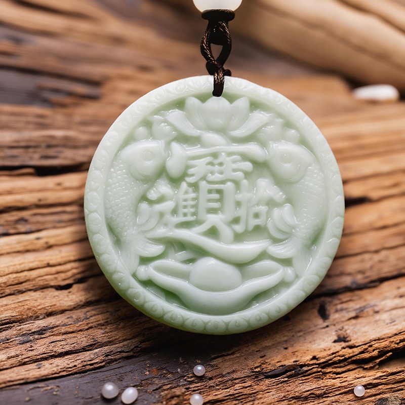 Vintage Fashion And Design - Green Real Jade Carp Fish Pendant