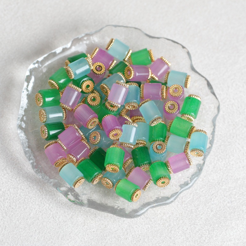 Vintage Fashion And Design - 10pcs Natural Three-colored Jade Bucket Beads