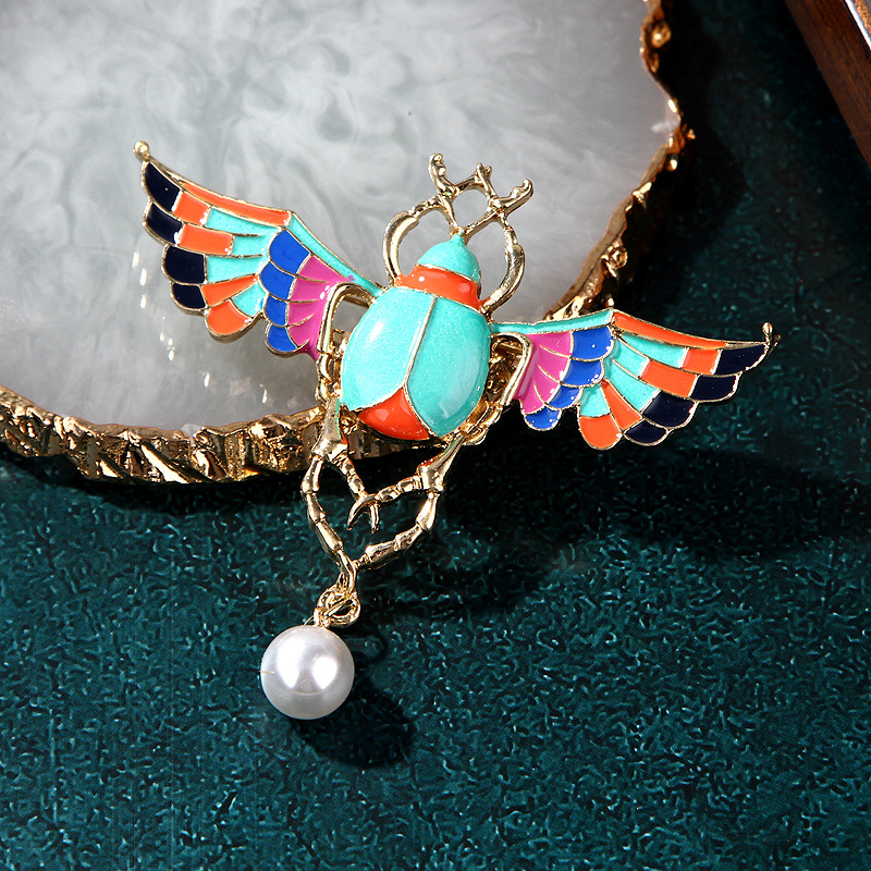Vintage Fashion Revival - Winged Scarab Brooch Colorful Egyptian Revival