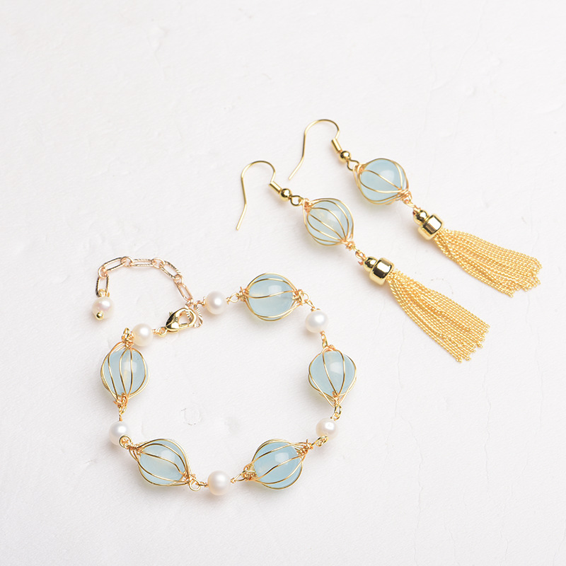 Vintage Fashion And Design - Blue Natural Jade Bead Earrings Fashion