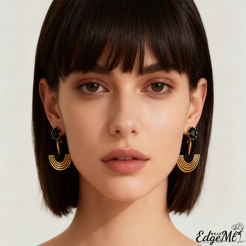 Vintage Fashion Revival - English: Retro Revival! Geometric Semi-Circle Earrings,