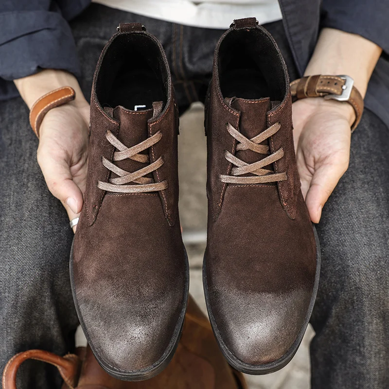 New Cow Suede Ankle Boots Hand - Vintage Fashion Boots recension och pris