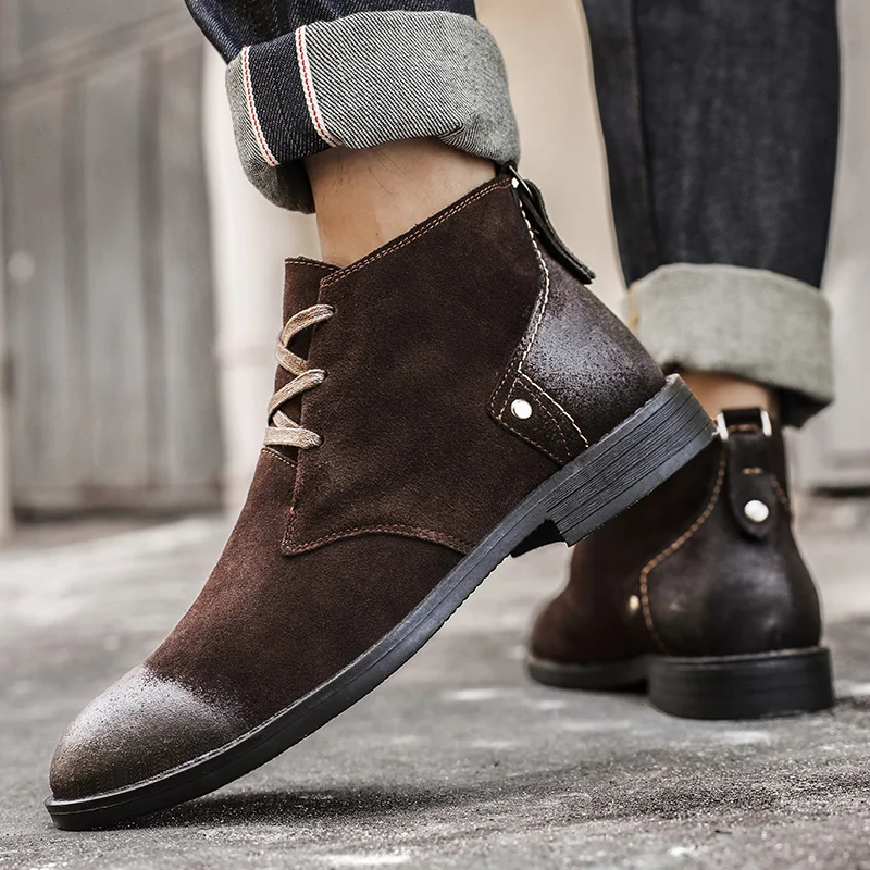 New Cow Suede Ankle Boots Hand - Vintage Fashion Boots recension och pris
