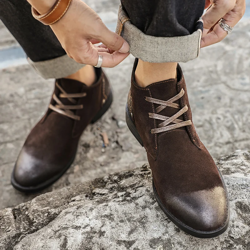 New Cow Suede Ankle Boots Hand - Vintage Fashion Boots recension och pris