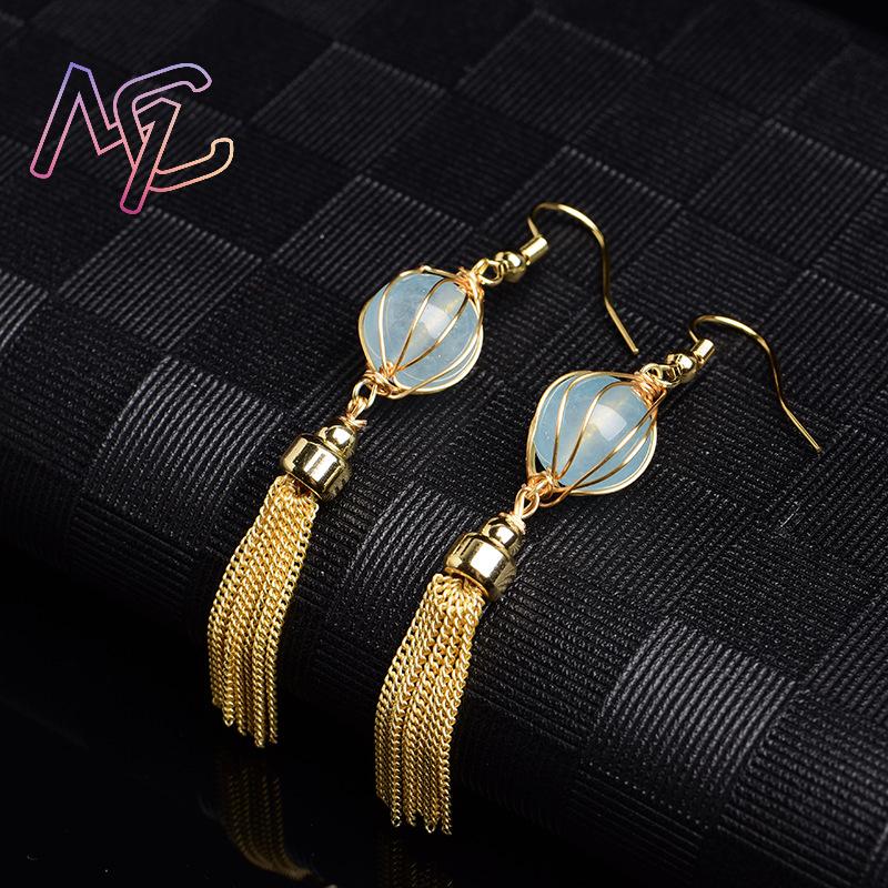 Blue Natural Jade Bead Earring - Vintage Fashion And Design recension och pris