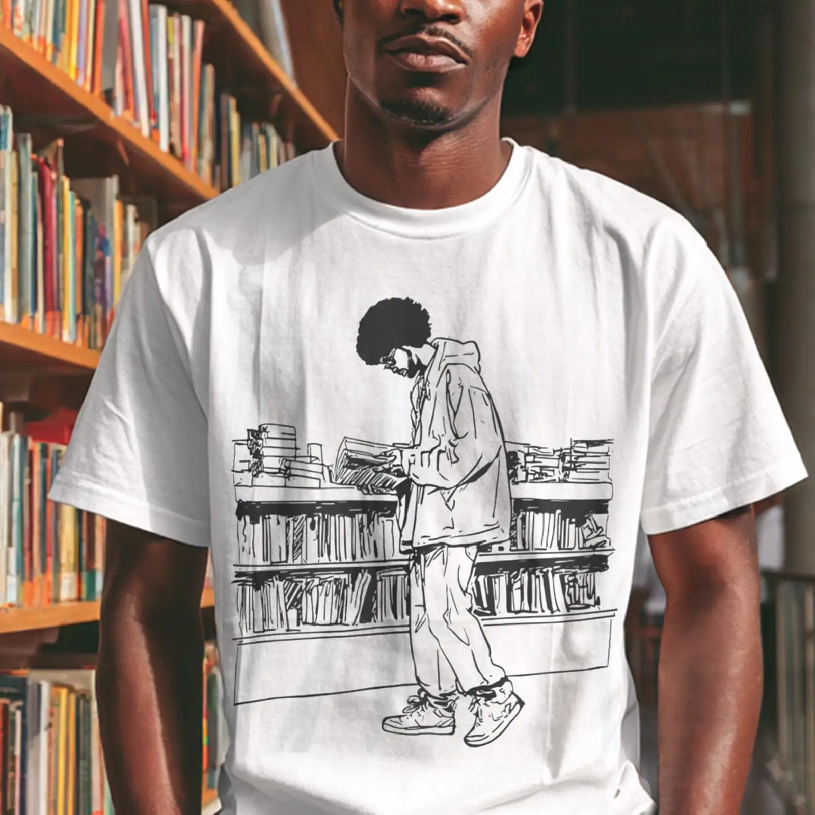 Afro Man Reading in Library T  - Vintage Fashion Library recension och pris