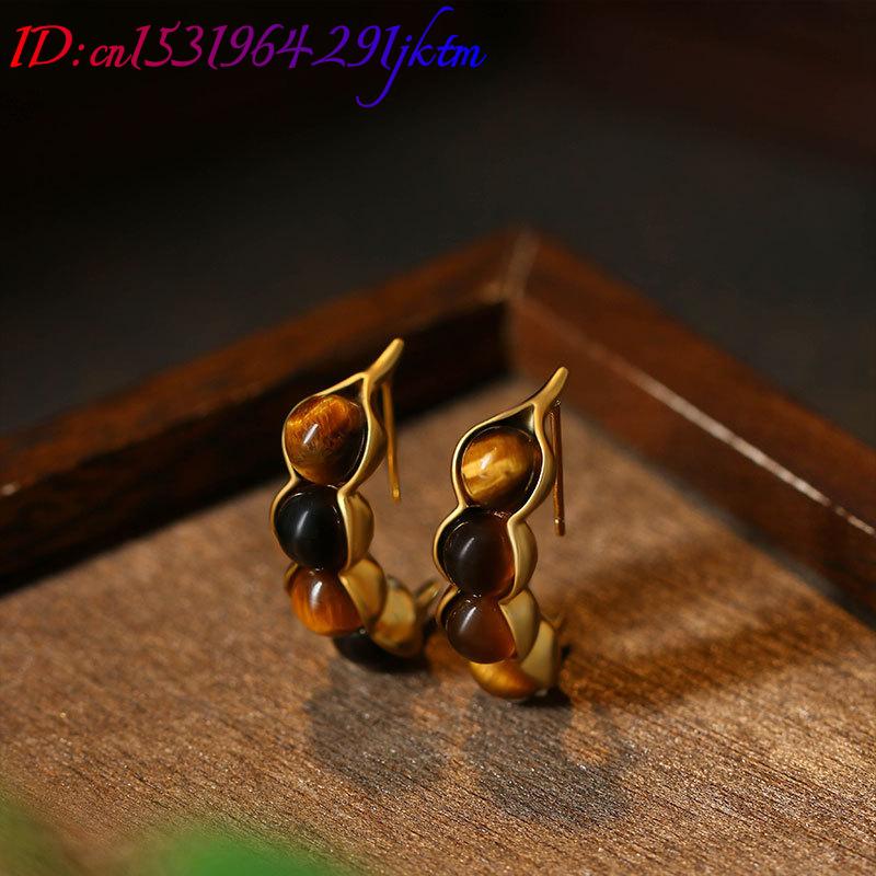 Tiger Eye Pod Earrings Gemston - Vintage Fashion And Design recension och pris