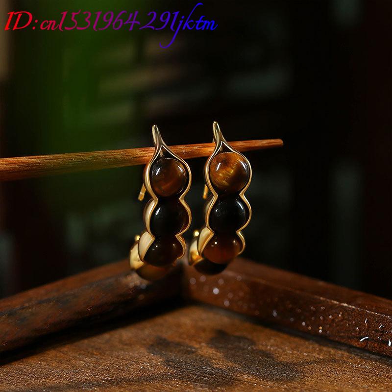 Tiger Eye Pod Earrings Gemston - Vintage Fashion And Design recension och pris