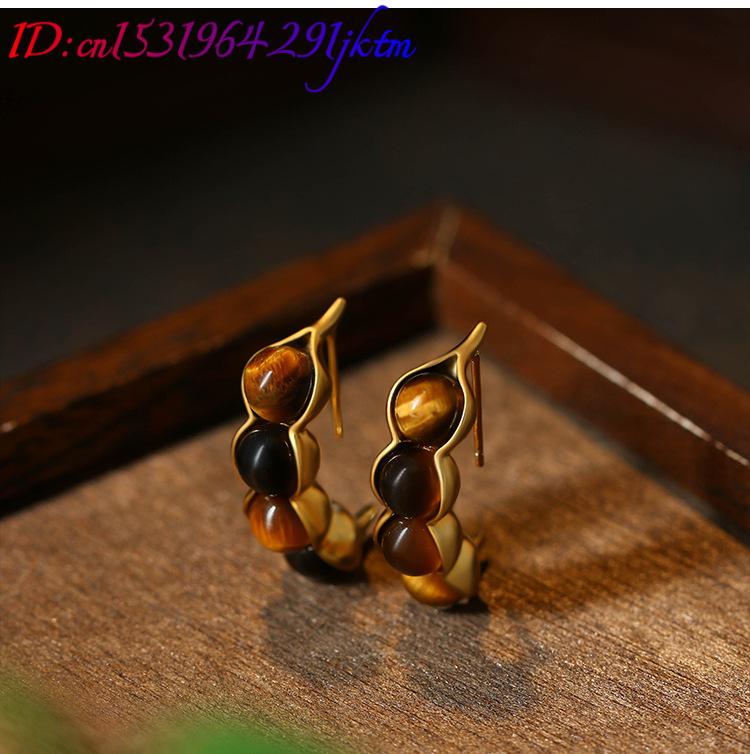 Tiger Eye Pod Earrings Gemston - Vintage Fashion And Design recension och pris