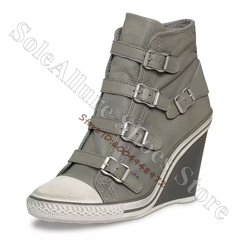 Grey Multi Buckle High Top Wed - Vintage Fashion Boots recension och pris